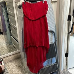 BCBG high low, pleated, strapless, red dress